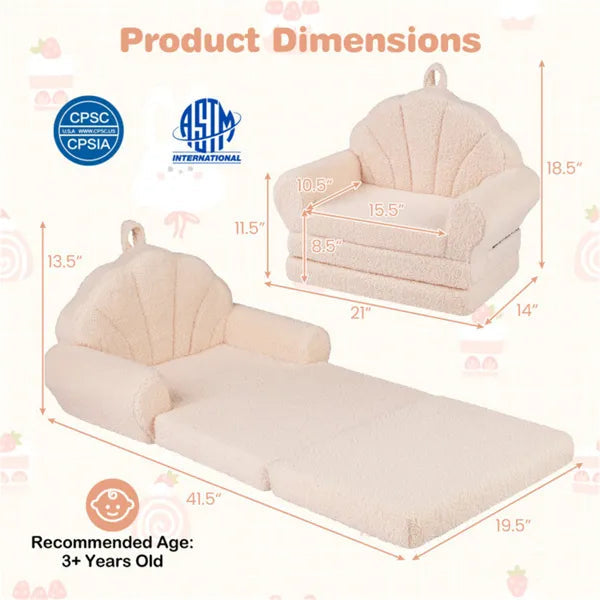 2-in-1 Flip Open Kids Sofa Lounger – Teddy Fleece Toddler Couch & Floor Mat