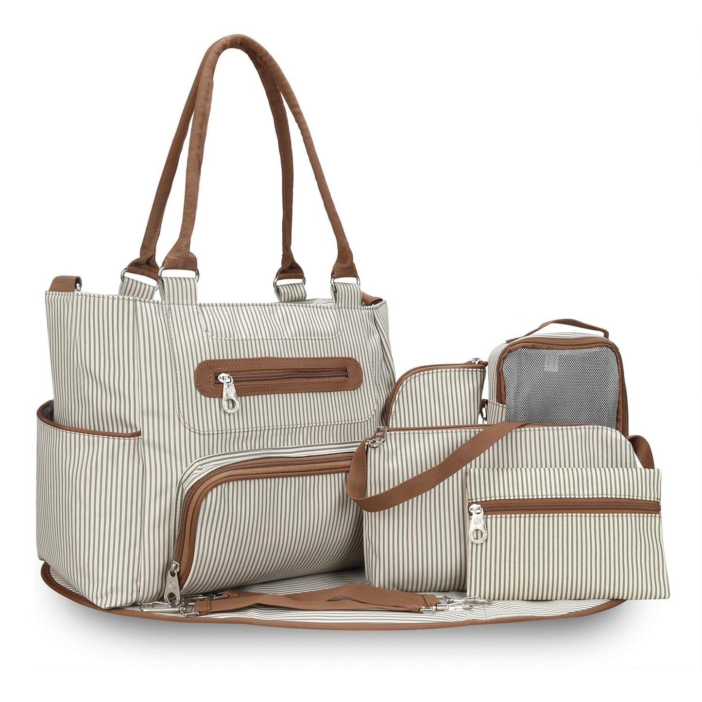 8-Piece Diaper Bag Set for Moms – Large Tote Baby Bag with Changing Pad, Bottle Bag & Burp Cloths | Stylish Nappy Bag for Travel
