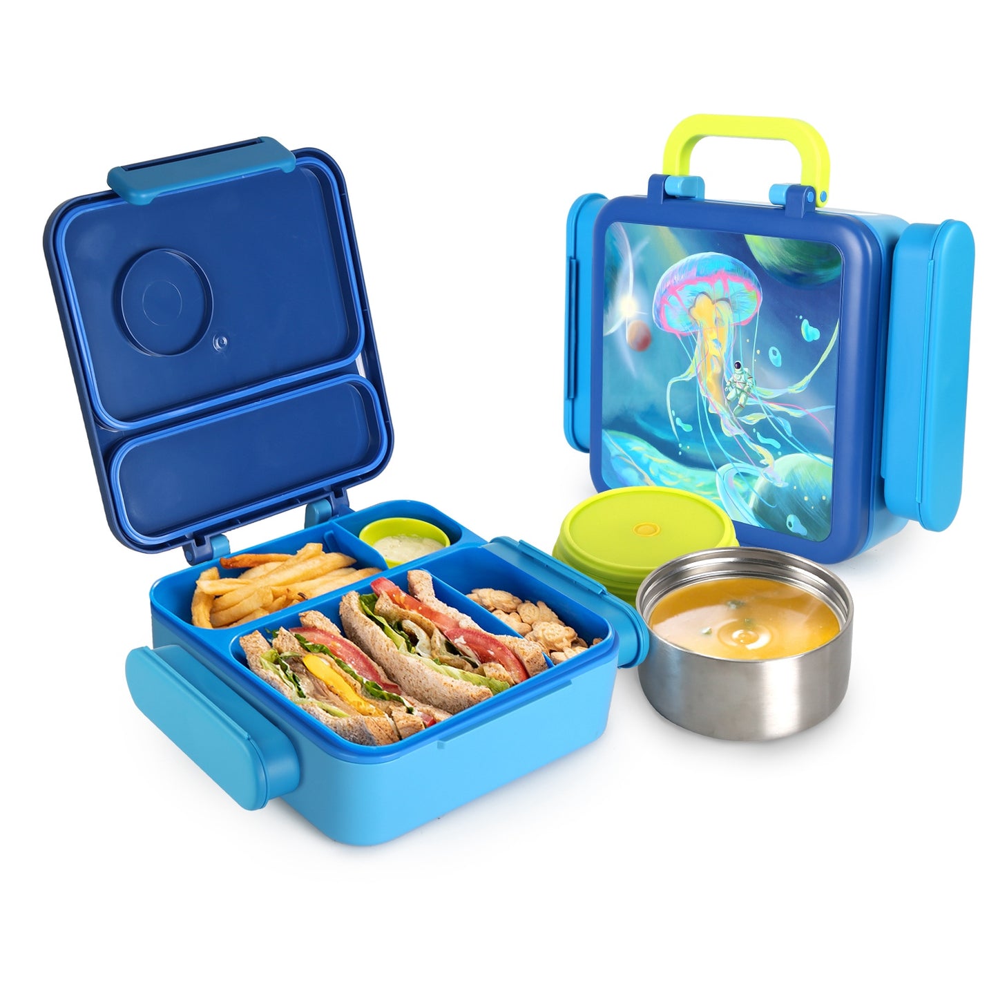 Kids Thermal Lunch Box with Insulated Bag | 2 Compartments, Spoon & Fork Included, Spill-Resistant