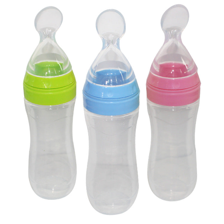 Baby Spoon Bottle Feeder – Silicone Squeeze Feeding Bottle with Spoon for Infant & Toddler (BPA-Free)