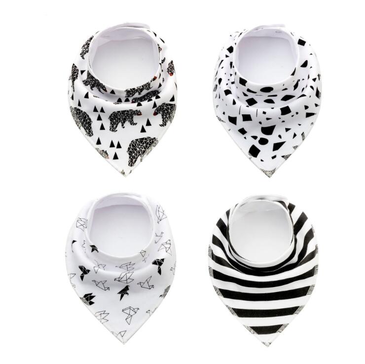 Baby Bandana Drool Bibs 4-Pack – Soft Cotton Burp Cloth Set for Newborns & Toddlers | Unisex Triangle Bib with Cute Prints