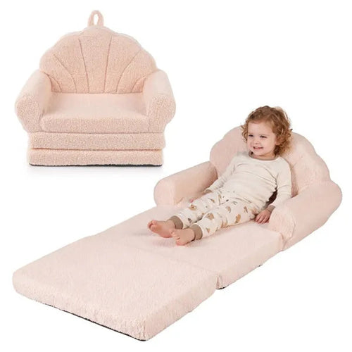 2-in-1 Flip Open Kids Sofa Lounger – Teddy Fleece Toddler Couch & Floor Mat