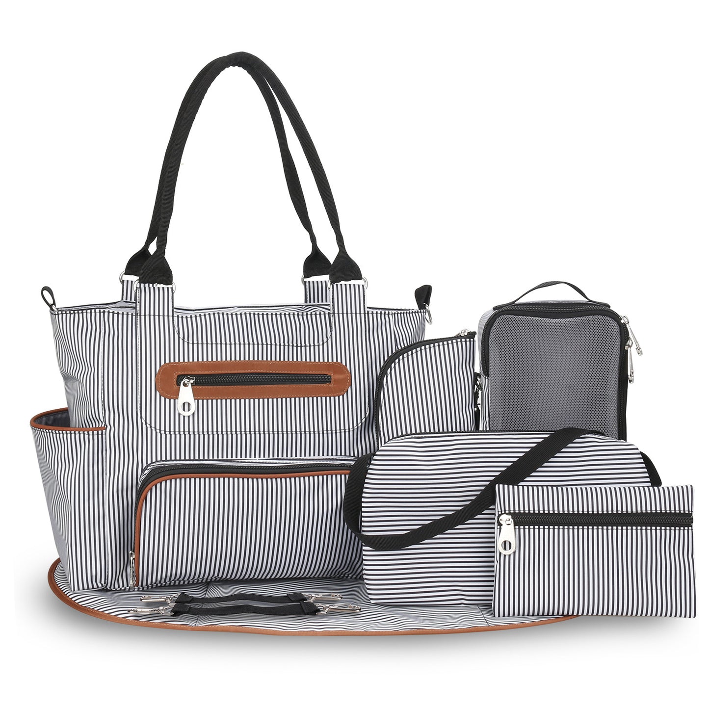 8-Piece Diaper Bag Set for Moms – Large Tote Baby Bag with Changing Pad, Bottle Bag & Burp Cloths | Stylish Nappy Bag for Travel