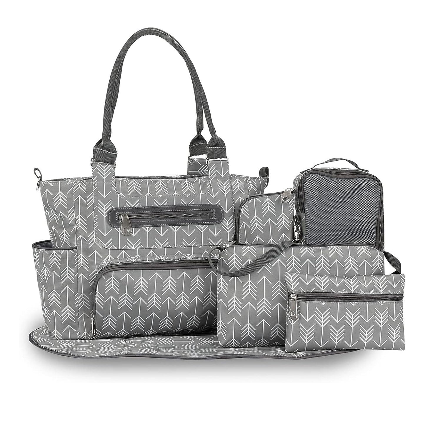 8-Piece Diaper Bag Set for Moms – Large Tote Baby Bag with Changing Pad, Bottle Bag & Burp Cloths | Stylish Nappy Bag for Travel