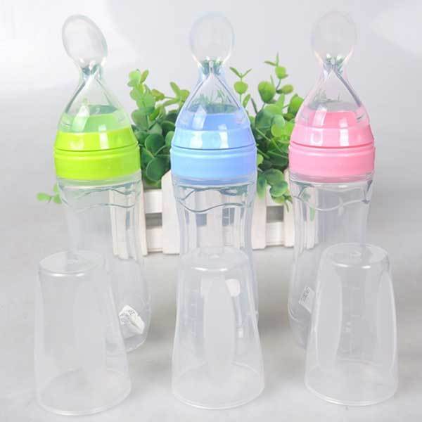 Baby Spoon Bottle Feeder – Silicone Squeeze Feeding Bottle with Spoon for Infant & Toddler (BPA-Free)