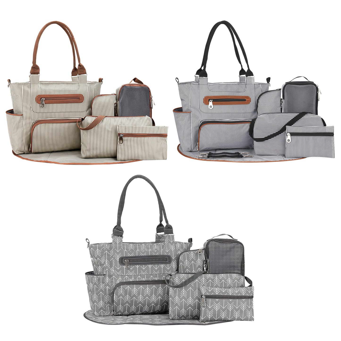 8-Piece Diaper Bag Set for Moms – Large Tote Baby Bag with Changing Pad, Bottle Bag & Burp Cloths | Stylish Nappy Bag for Travel