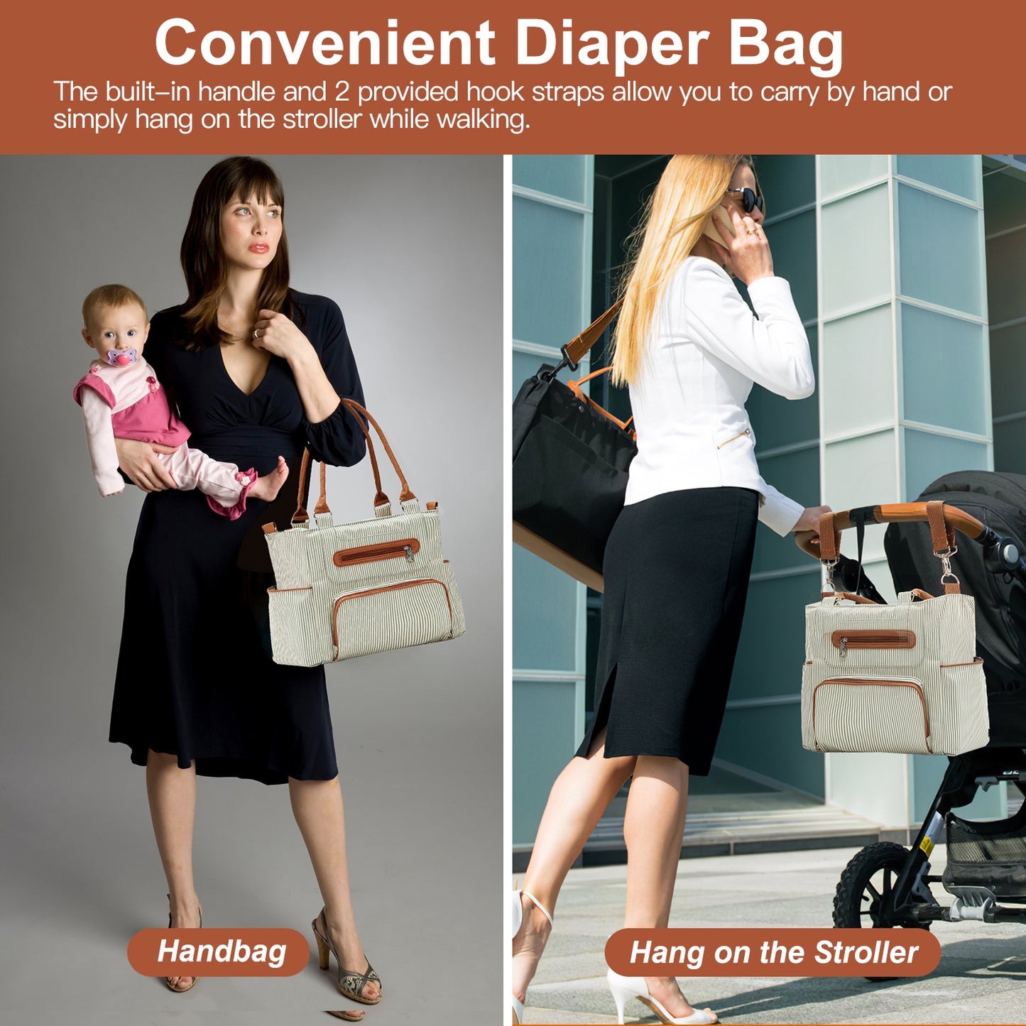 8-Piece Diaper Bag Set for Moms – Large Tote Baby Bag with Changing Pad, Bottle Bag & Burp Cloths | Stylish Nappy Bag for Travel