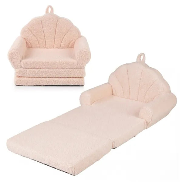 2-in-1 Flip Open Kids Sofa Lounger – Teddy Fleece Toddler Couch & Floor Mat