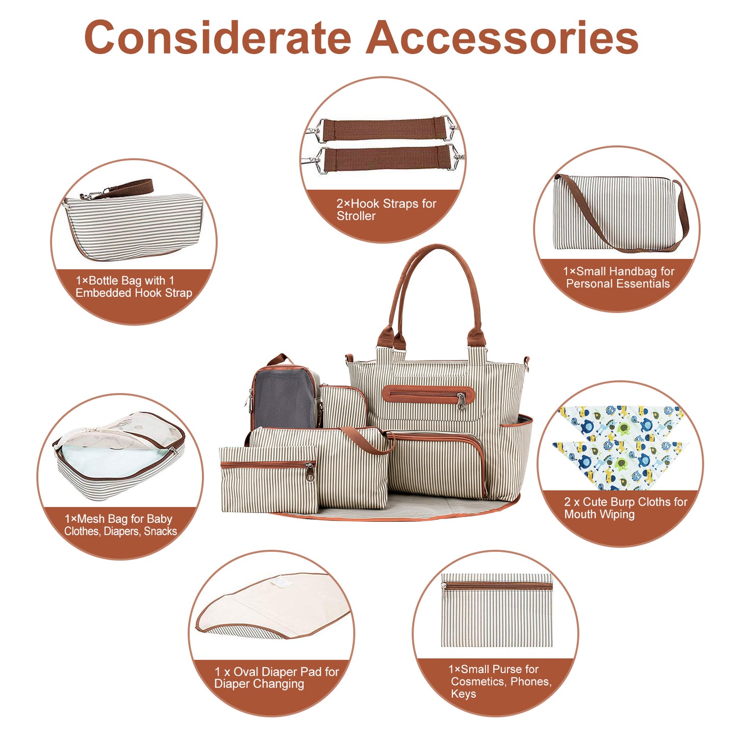 8-Piece Diaper Bag Set for Moms – Large Tote Baby Bag with Changing Pad, Bottle Bag & Burp Cloths | Stylish Nappy Bag for Travel