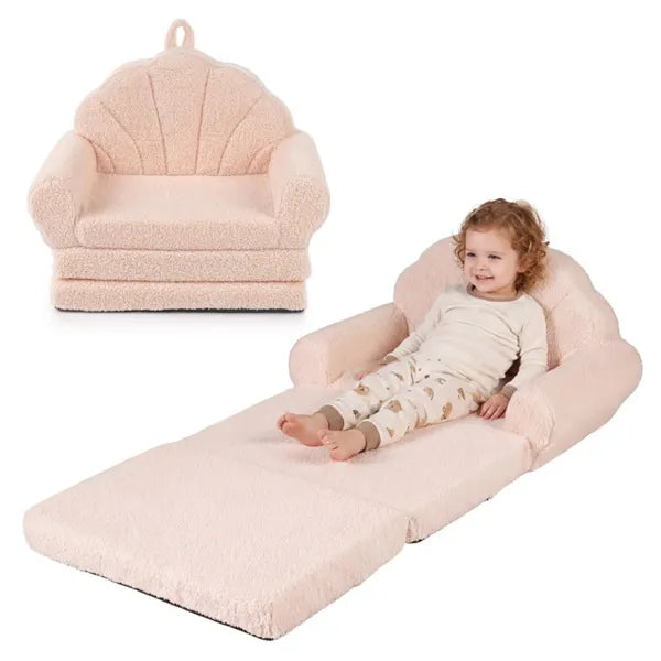 2-in-1 Flip Open Kids Sofa Lounger – Teddy Fleece Toddler Couch & Floor Mat
