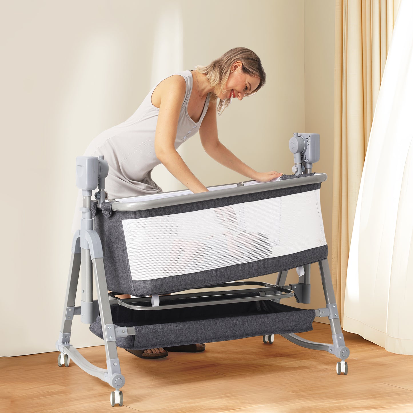 Baby Electric Rocking Chair – Multi-functional Bassinet with Auto Shaker, Bedside Sleeper & Storage
