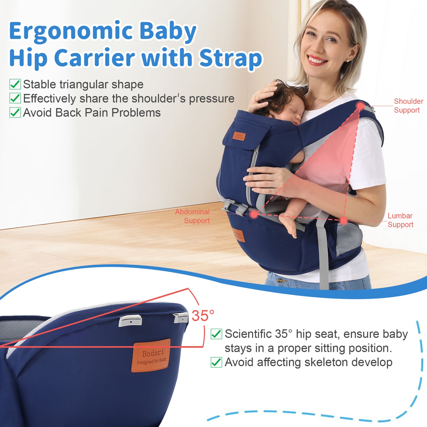 Baby Carrier with Hip Seat – Multi-functional Ergonomic Waist Stool for Newborns, Infants & Toddlers | Front & Back Carry