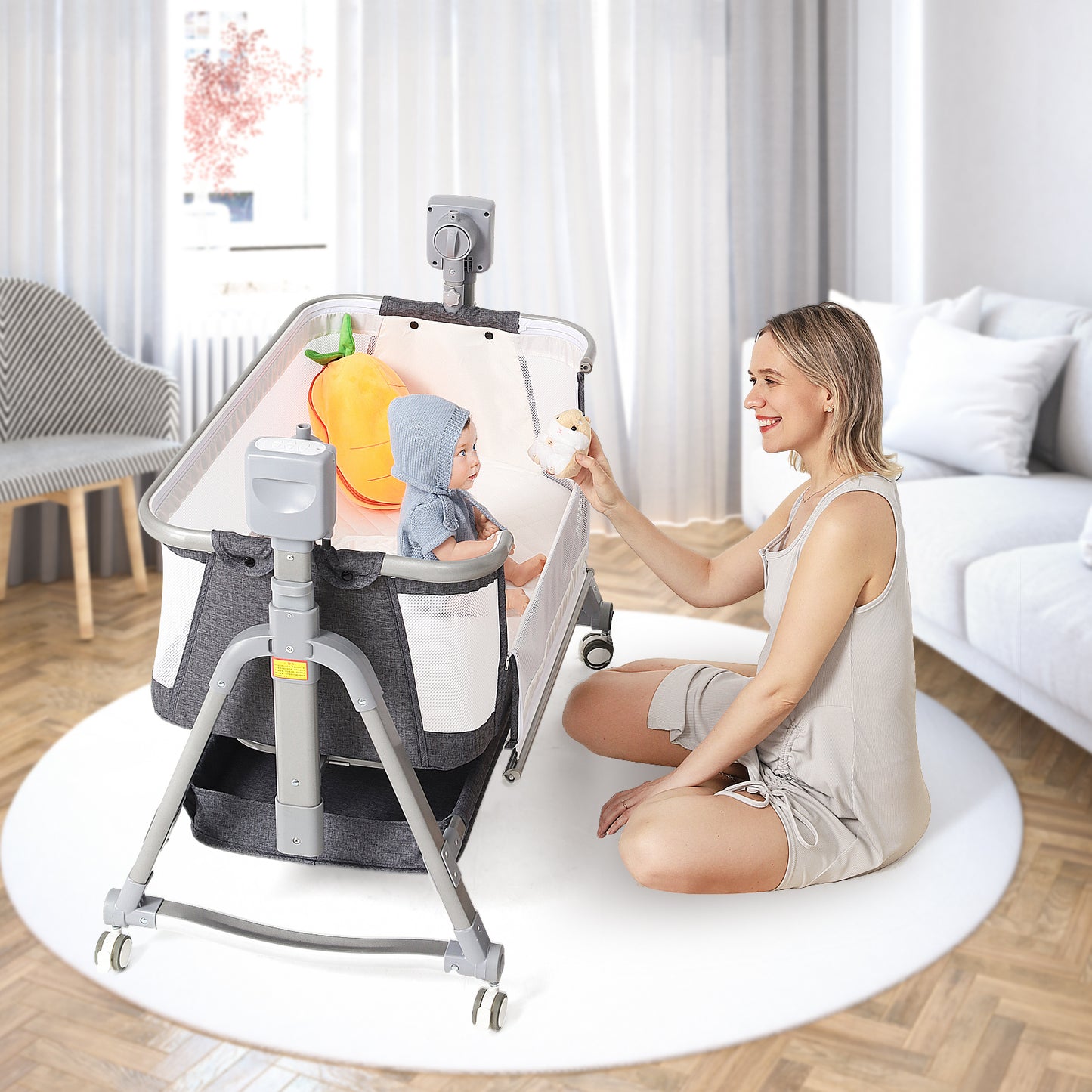Baby Electric Rocking Chair – Multi-functional Bassinet with Auto Shaker, Bedside Sleeper & Storage