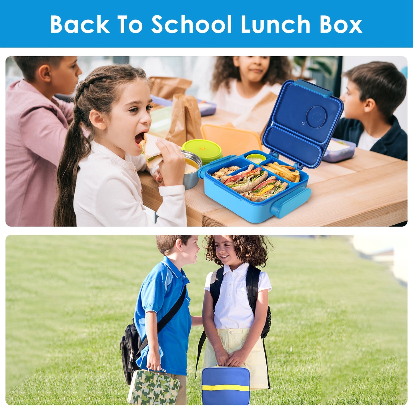 Kids Thermal Lunch Box with Insulated Bag | 2 Compartments, Spoon & Fork Included, Spill-Resistant